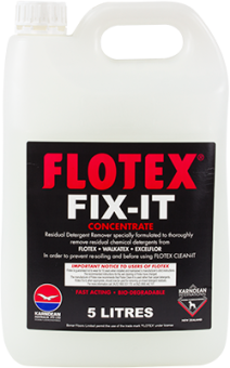 Bottle of Flotex Fix It, a chemical cleaning product offered by Duplex Cleaning Machines.