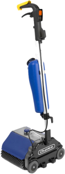Duplex commercial floor cleaning machine in action.