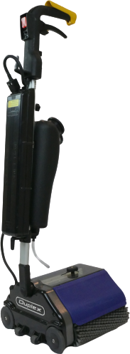 Duplex Lithium cordless floor cleaner in action, scrubbing a floor efficiently.