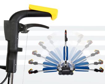 Close-up of the Duplex floor cleaning machine's fingertip-activated controls, enhancing ease of use during cleaning tasks.