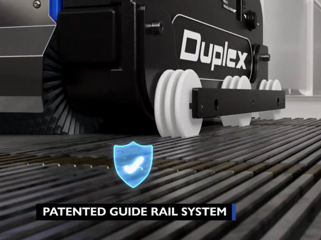 Image showcasing the Patented Guide Rail System of the Duplex Escalator Rail System.