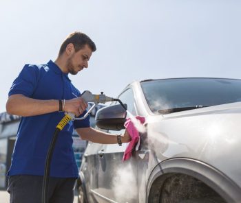 Duplex Jetvac Steam Cleaner in action, demonstrating the eco-friendly cleaning of a car's exterior duco without chemicals.