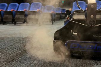 Image displaying Duplex Cleaning Machines' effective solutions for efficiently cleaning large surface areas in sports and fitness centres, including hard floors, safety floors, and carpets.