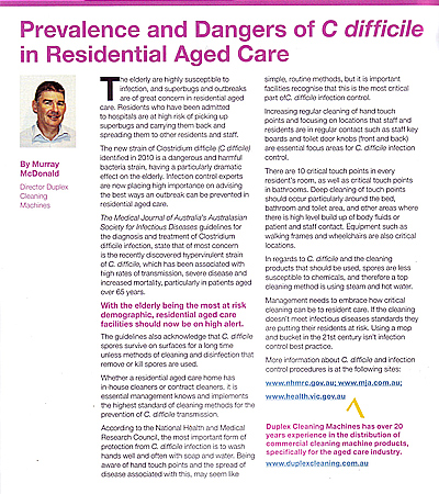 examining the dangers of Difficle C in aged care- article published in August 2012