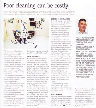 an article presenting the case for the importance of strict cleaning and hygiene, within aged care hospitals and healthcare facilities for the elderly