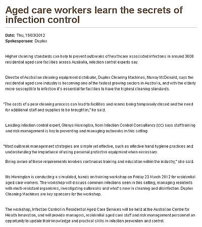 an article presenting the case for the importance of strict cleaning and hygiene, within aged care hospitals and healthcare facilities for the elderly