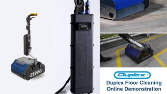 Duplex 3-in-1 floor cleaning machines shown in an online demo