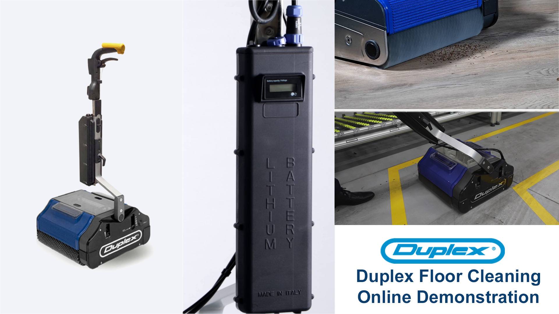 Witness the efficiency of Duplex 3-in-1 floor cleaners in an online demo, showcasing their ability to clean and dry various floor types in a single pass.