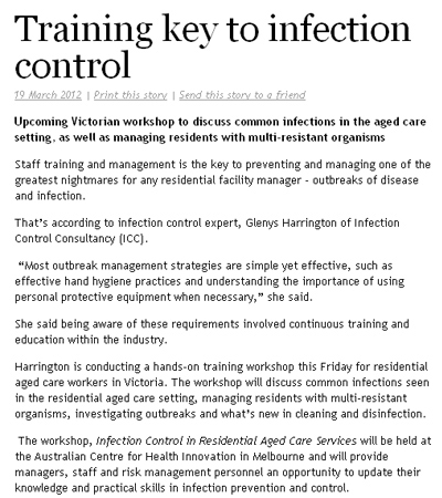 training for cleaners in aged care- developing skills to control infections through an understanding of the best cleaning procedures and techniques