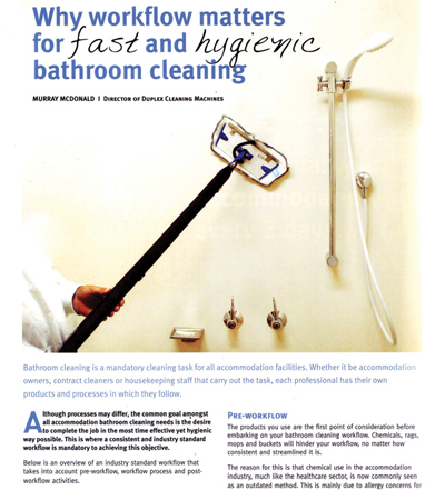 Achieving fast hygienic bathroom cleans throughout accommodation houses hotels and motels