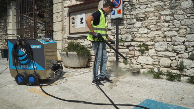 Duplex Cleaning Machines' steam weed control system, offering an eco-friendly solution to weed removal.