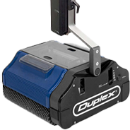 Duplex floor cleaning machine for hard floors, carpets, grout, and tile cleaning.