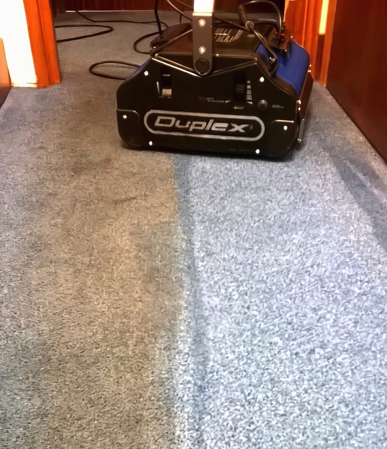 Image shows the Duplex commercial floor steam cleaner is cleaning the vynil floor.
