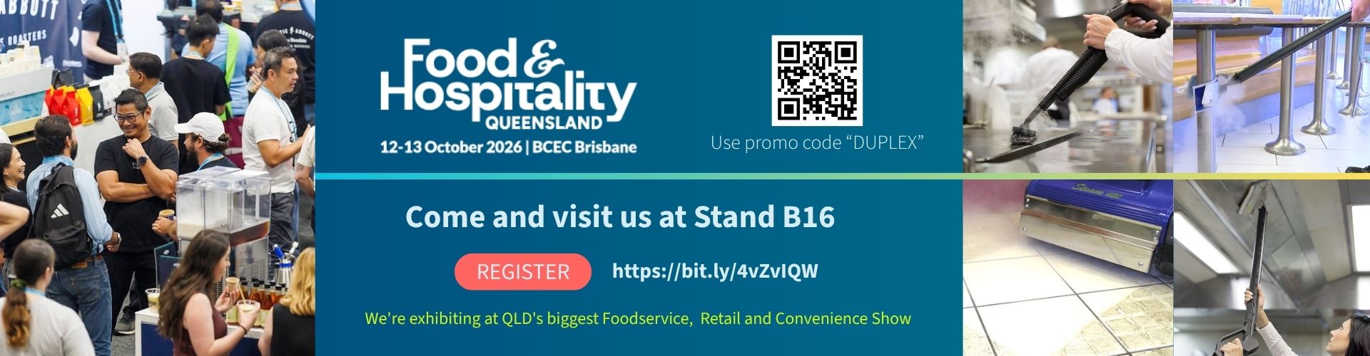 Duplex Cleaning Machines exhibiting at Food & Hospitality Expo Queensland, Brisbane, 12–13 October 2026, Stand B16